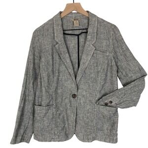 DULUTH Trading Company Hemp Organic Cotton Blazer Women's Sz 12 Blue Natural